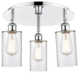 Clymer-3 Light 16" Flush Mount-Polished Chrome, Clear Glass Shade