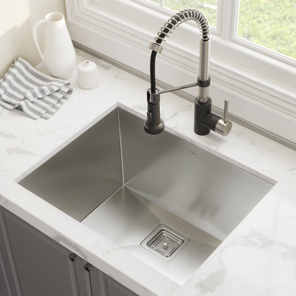 24" Undermount Stainless Steel Kitchen Sink, Pull-Down Faucet SSMB w Dispenser