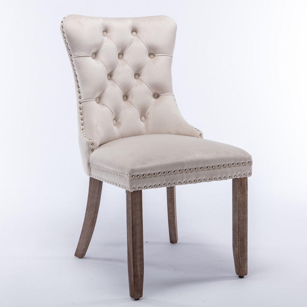 Gewnee Chair with Wood Legs Nailhead Trim 2-Pcs Set