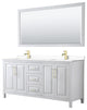 72"DBL Vanity White, White Cult. Marble Countertop, Sinks, 70"Mirror, Gold Trim