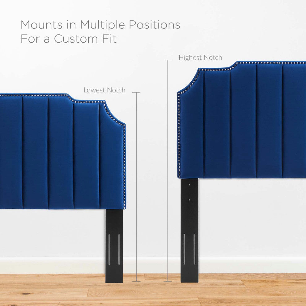 Headboard, Full Queen Size, Velvet, Blue Navy, Modern Contemporary, Bedroom