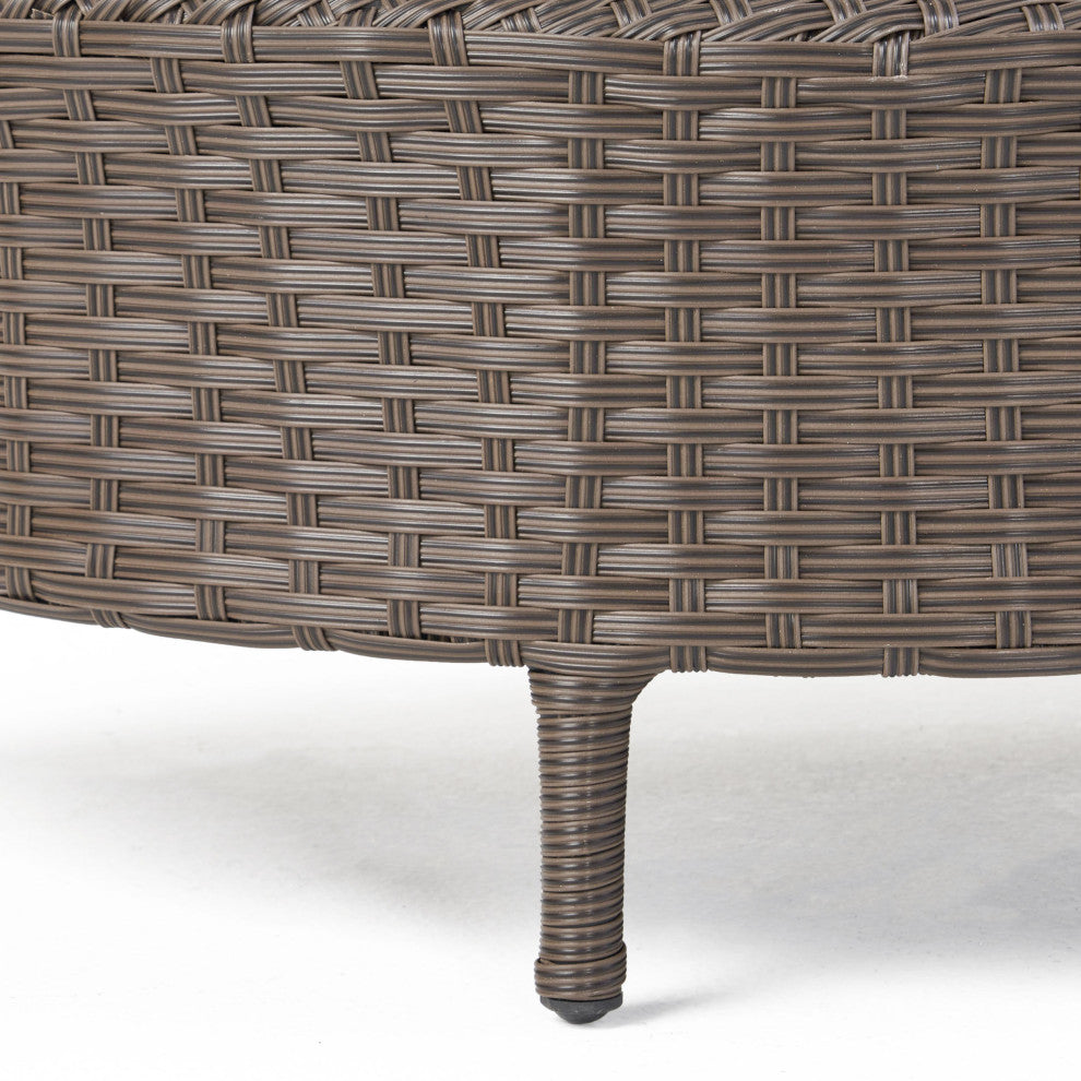 GDF Studio Outdoor 4 Seater Curved Wicker Sectional Sofa Set with Coffee Table