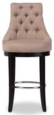 Harmony Button-Tufted Beige Fabric Upholstered Bar Stool With Metal Footrest