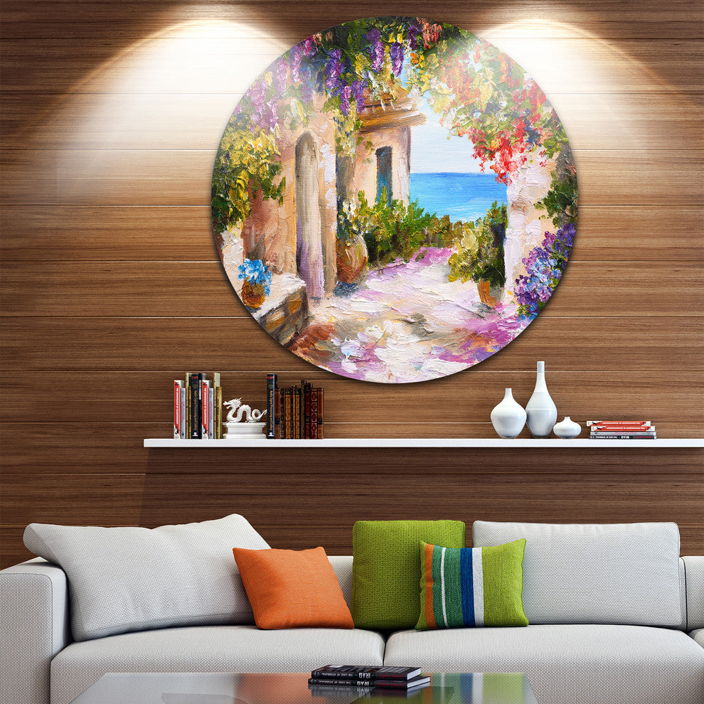 Summer Seascape, Landscape Large Disc Metal Wall Art, 23"
