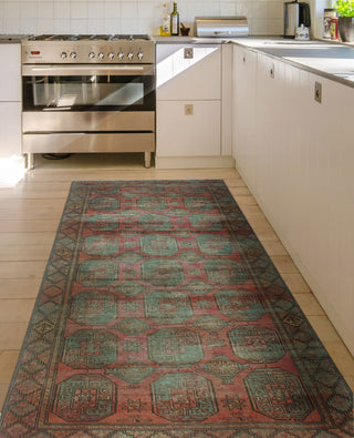 Vintage Distressed Derya Red/Green Runner, 4'6x9'11
