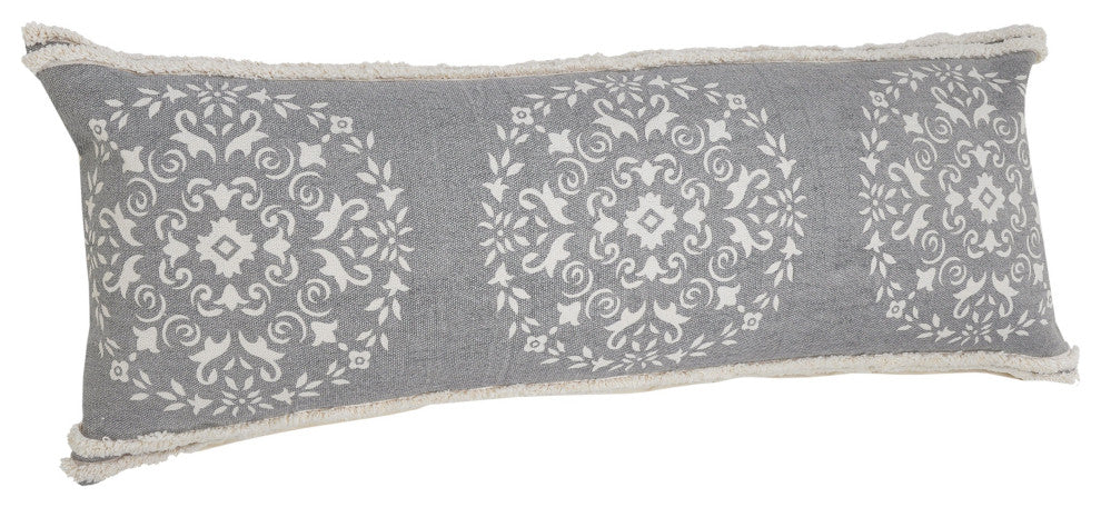 Casual Mandala Medallion Lumbar Pillow with Tufted Border