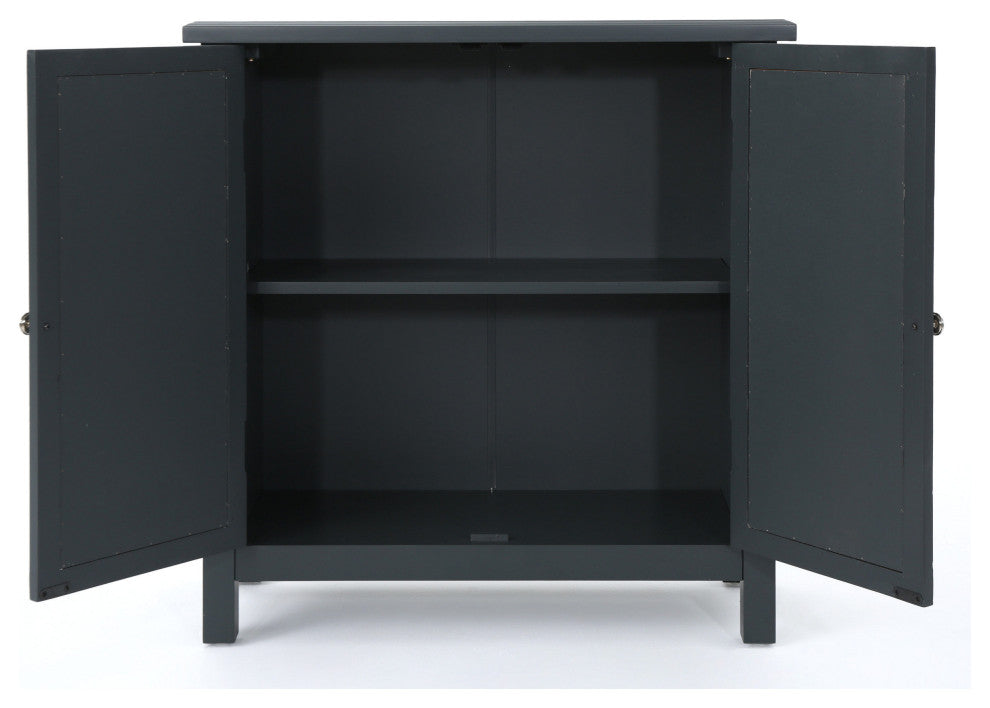 GDF Studio Melee Fir Wood Double Door Cabinet With Mirrored Accents, Charcoal Gray
