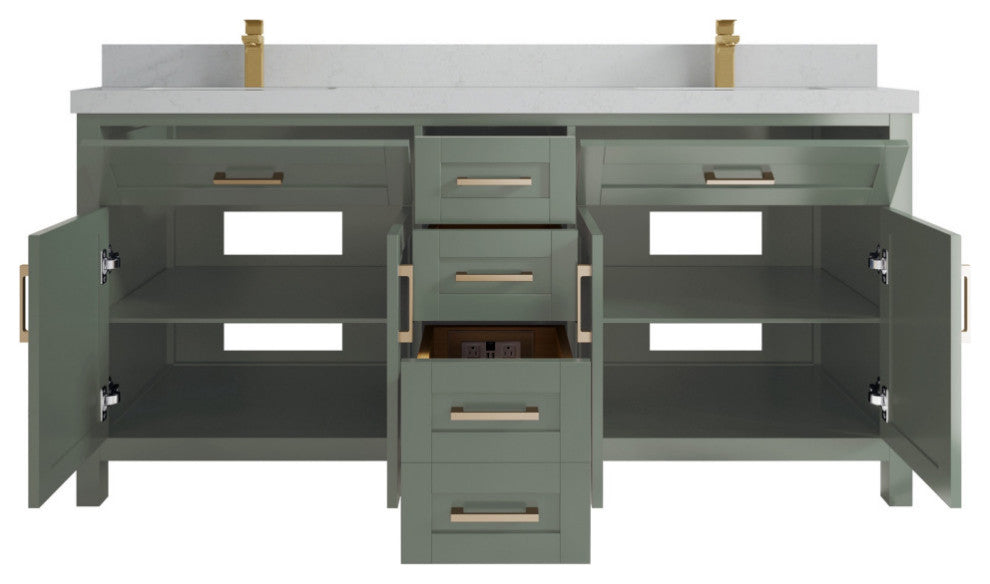 Cambridge 72" Double Sink Bath Vanity in Evergreen 2" Carrara Quartz