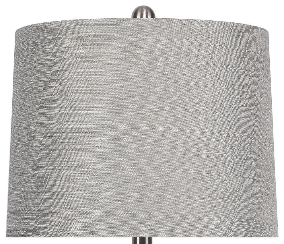 27" Curvy Brushed Nickel Table Lamps, Gray Textured Slub Linen Shades, Set of 2