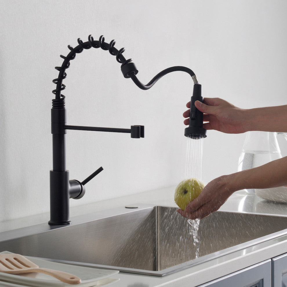 Blossom Lead Free, Solid Brass, Single Handle, Pull Out Kitchen Faucet, Matte Bl