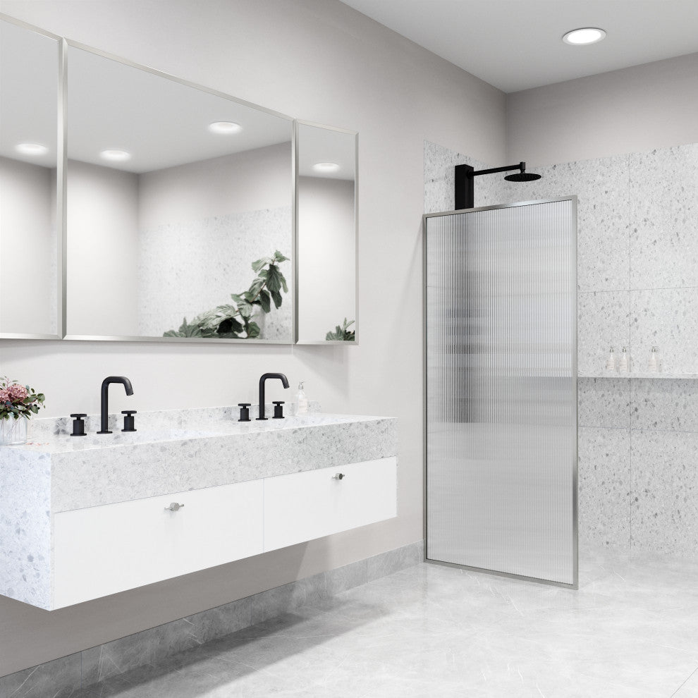 VIGO Meridian Framed Fixed, Stainless Steel, Shower Screen, 34" W X 74" H, Fluted Glass
