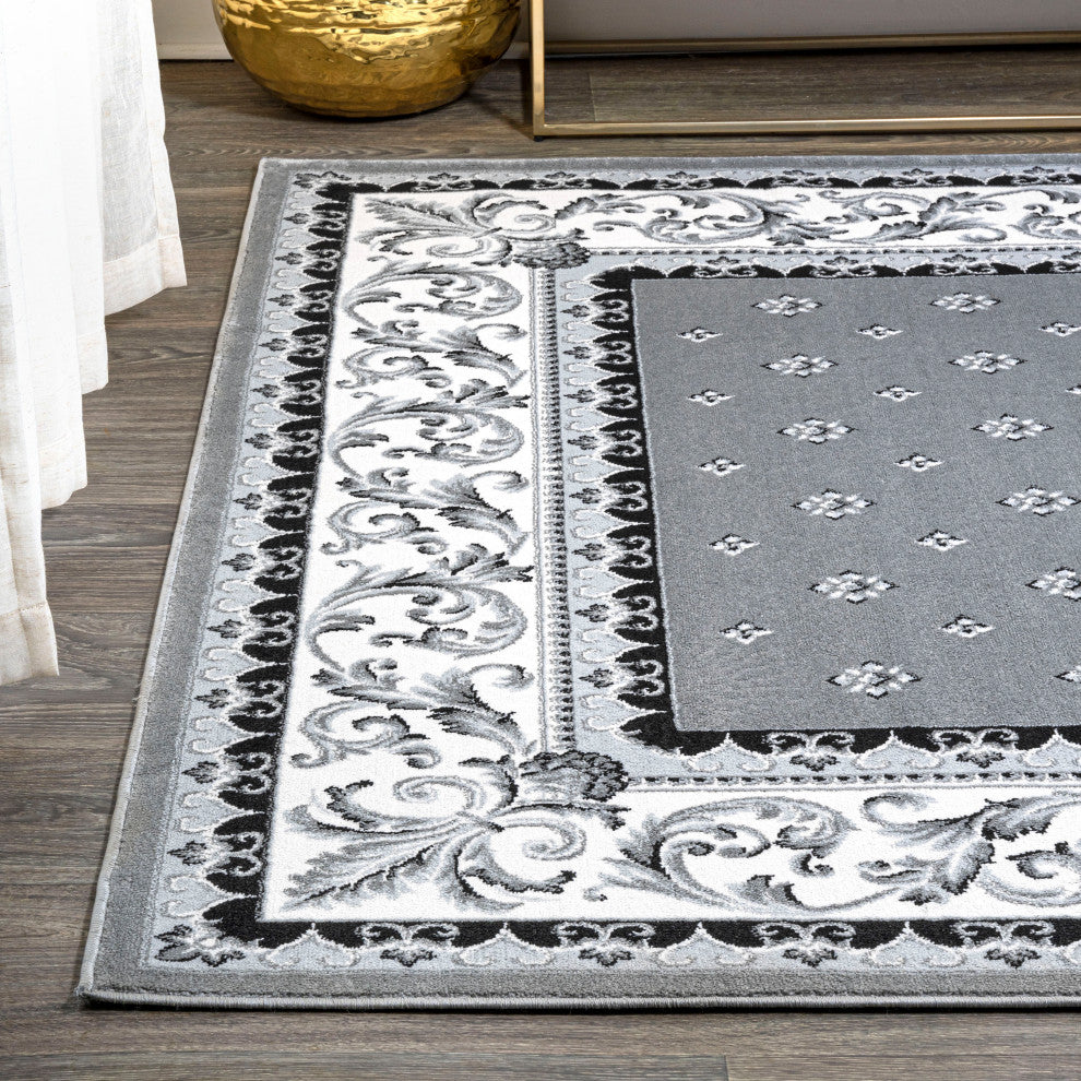 Acanthus French Border, Gray/Cream, 4'x6'