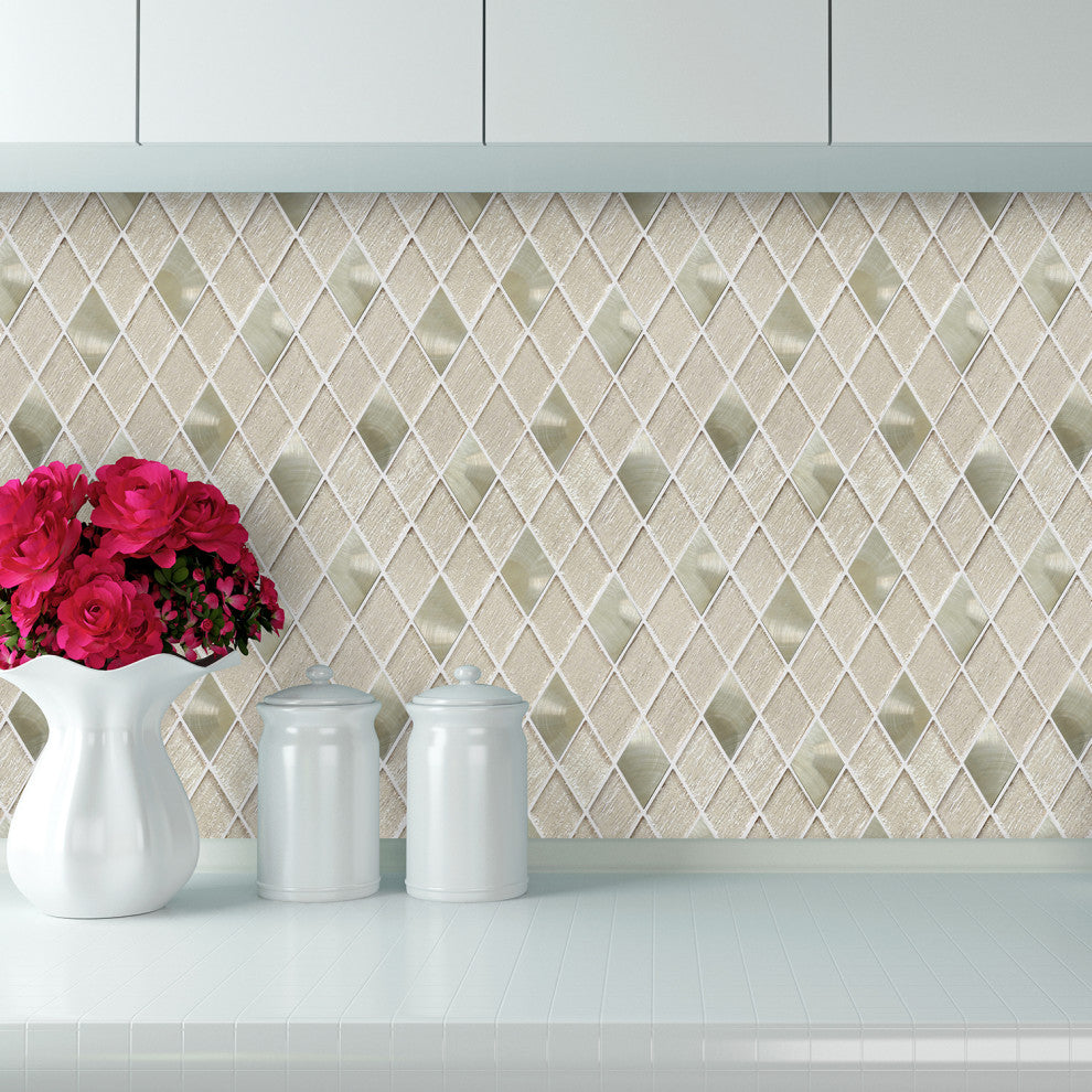 Ballagh 9.9"x12" Diamond Glass Mosaic Mix Wall Tile, Champagne, Sample