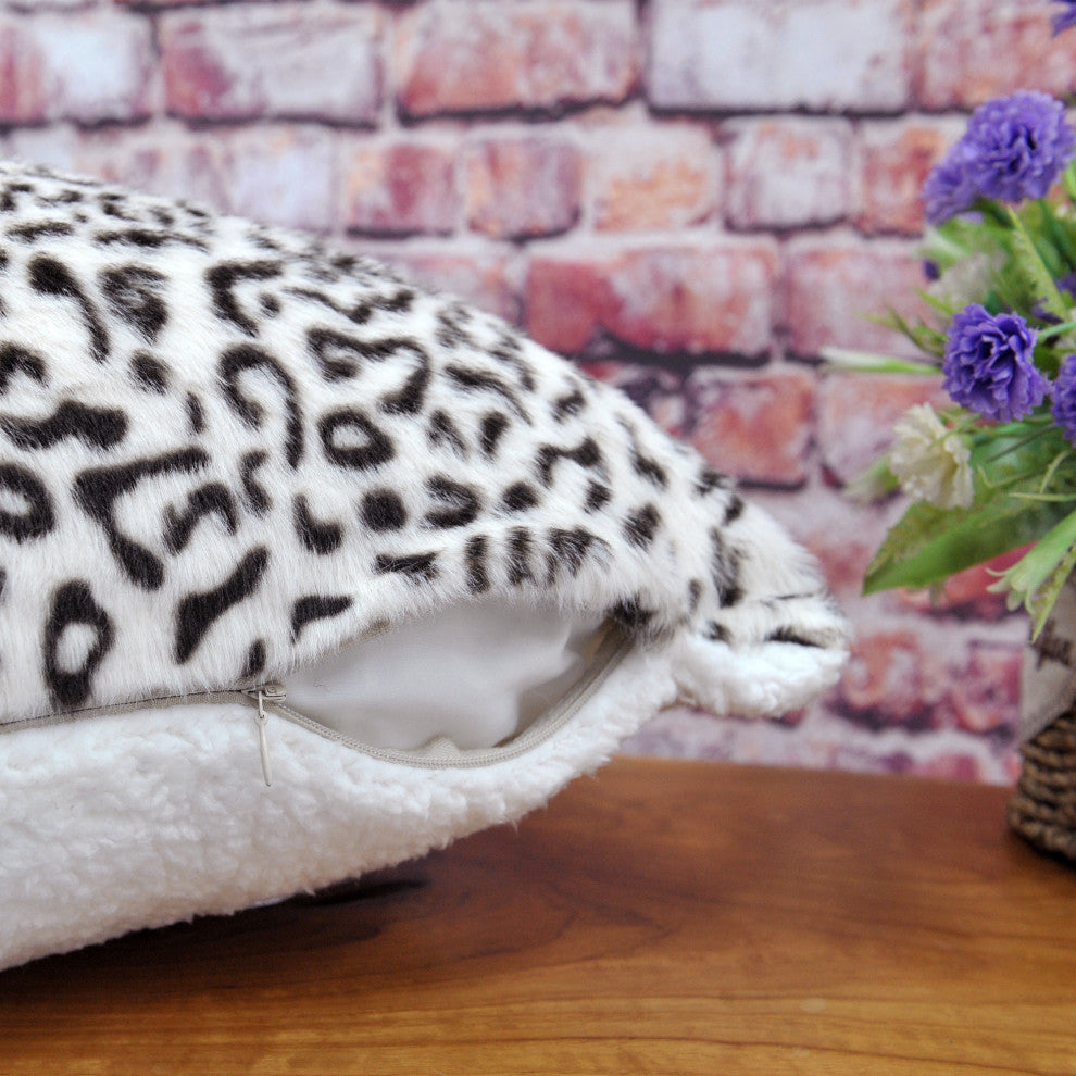 Cow Printed Faux Fur Pillow Shell 2 Piece Set, Snow Leopard