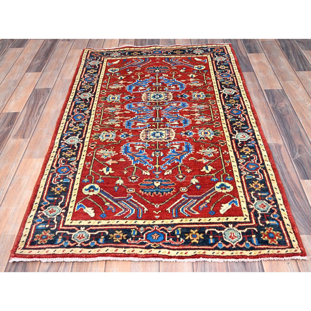 Barn Red, Serapi Heriz Design, Soft Wool Hand Knotted Oriental Rug, 2'10"x4'7"
