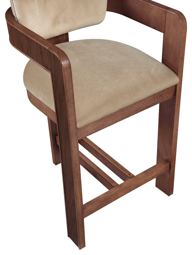 Sacha Upholstered Bar and Counter Stool, Beige, Velvet, Brown