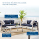 Sectional Sofa Chair Table Set, Sunbrella, Aluminum, Silver Blue Navy, Outdoor