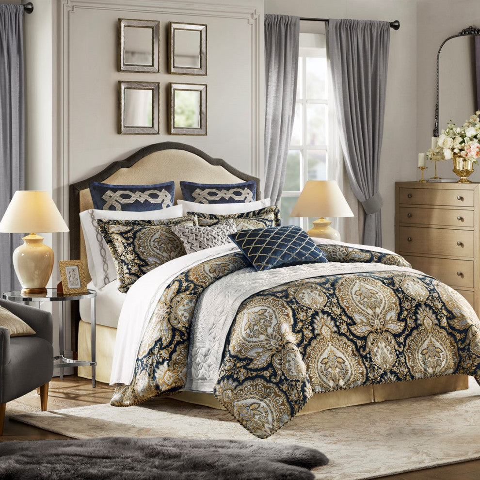 Croscill Valentina Traditional 4-Piece Comforter Set, Navy, Cal King
