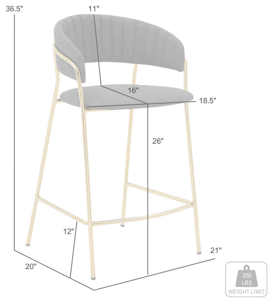 Nara 26" Faux Leather and Metal Counter Height Bar Stool, Black and Gray