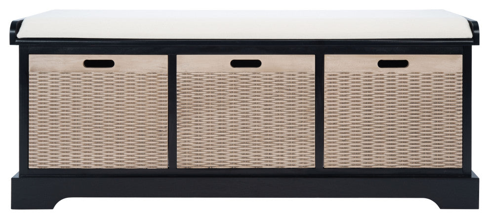 Safavieh Landers 3 Drawer/Cushion Storage Bench, Black