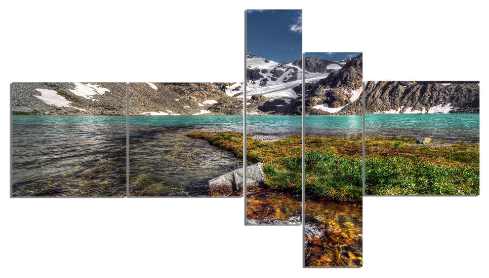 Crystal Clear Creek in Mountains, Landscape Canvas Art, 60"x32", 5 panels