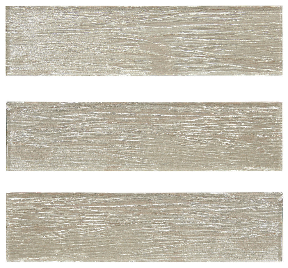 Sonnagh 3"x12" Laminated Glass Mosaic Wall Tile, Champagne, Sample