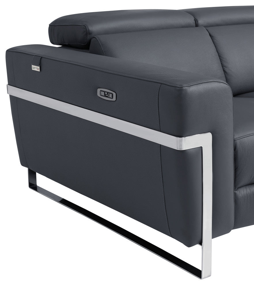 Prato Genuine Italian Leather Modern Sofa and Loveseat, Dark Gray