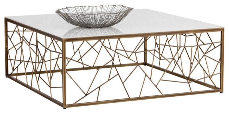 Vero Coffee Table, Rustic Bronze, White Marble