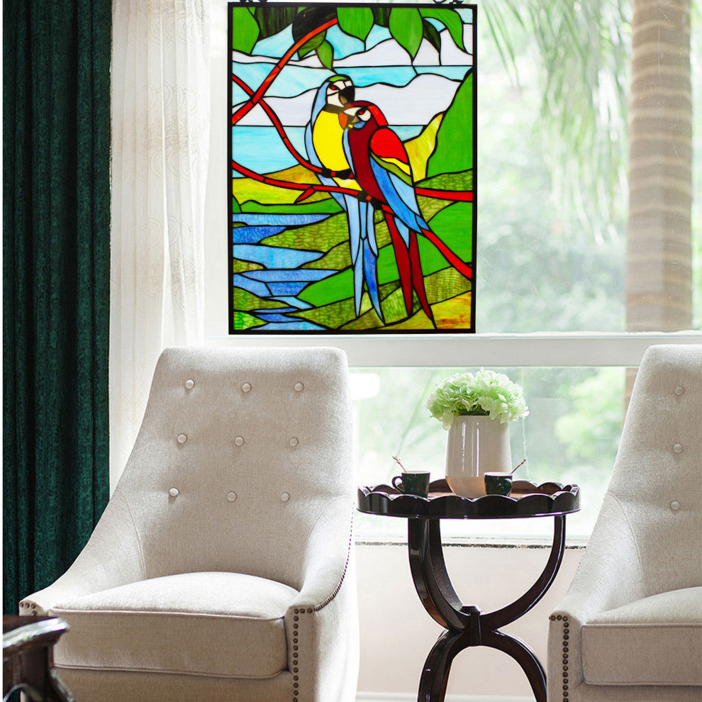 CHLOE Lighting Macaw Love-Birds Tiffany Animal Window Panel