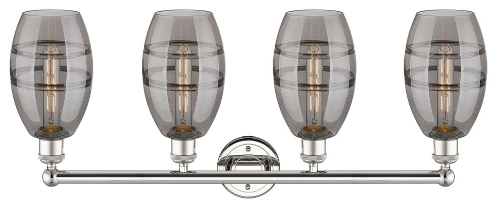Edison-Vaz 4-Light 33" Bath Vanity Light, Polished Nickel, Light Smoke