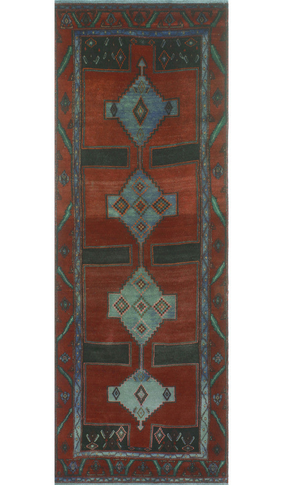 Semi-Antique Dorothea Charcoal/Burgundy Runner, 3'2x9'2
