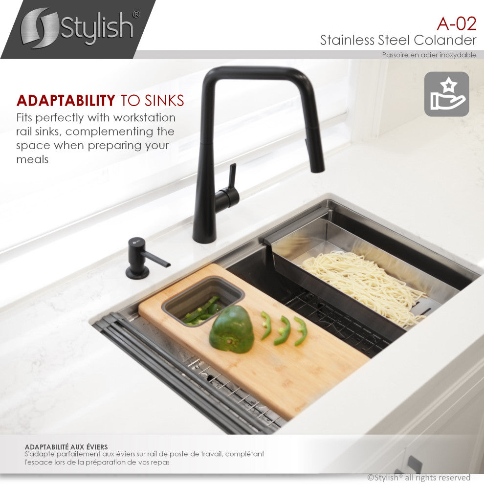 STYLISH Stainless Steel Over the Sink Colander for 16" Sink Opening