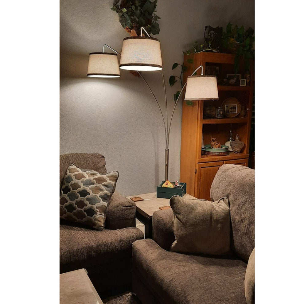 Kira Home Akira 79" Arc Floor Lamp, 3-Way Switch, Gray Burlap Shades