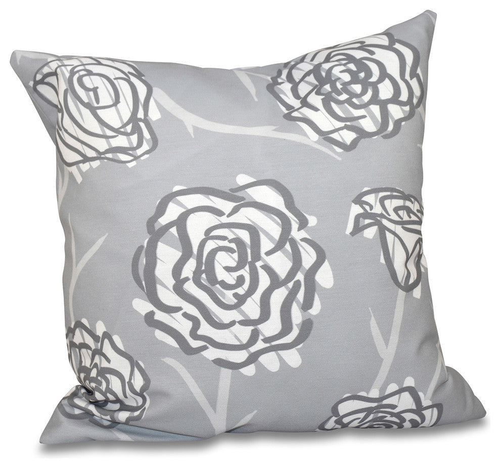Spring Floral 2, Floral Outdoor Pillow, Gray, 20"x20"