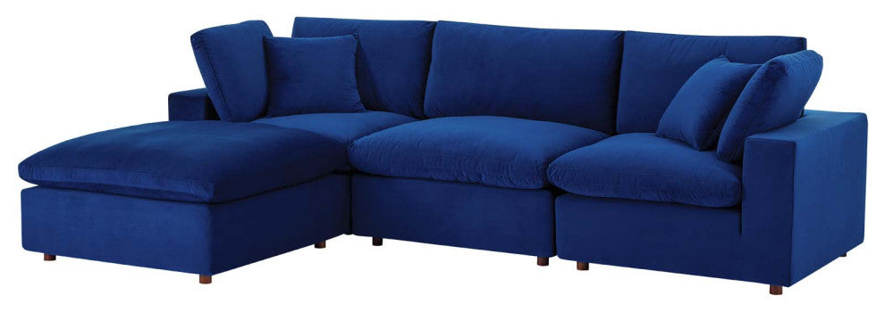 Sectional Sofa Set, Velvet, Blue Navy, Modern, Living Lounge Hotel Hospitality