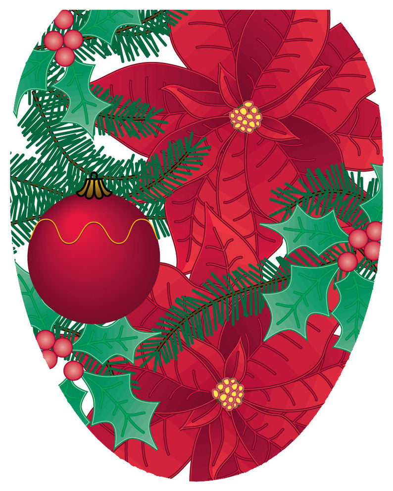 Poinsettia Toilet Tattoos Seat Cover, Vinyl Lid Decal, Holiday Bathroom Decor, Elongated