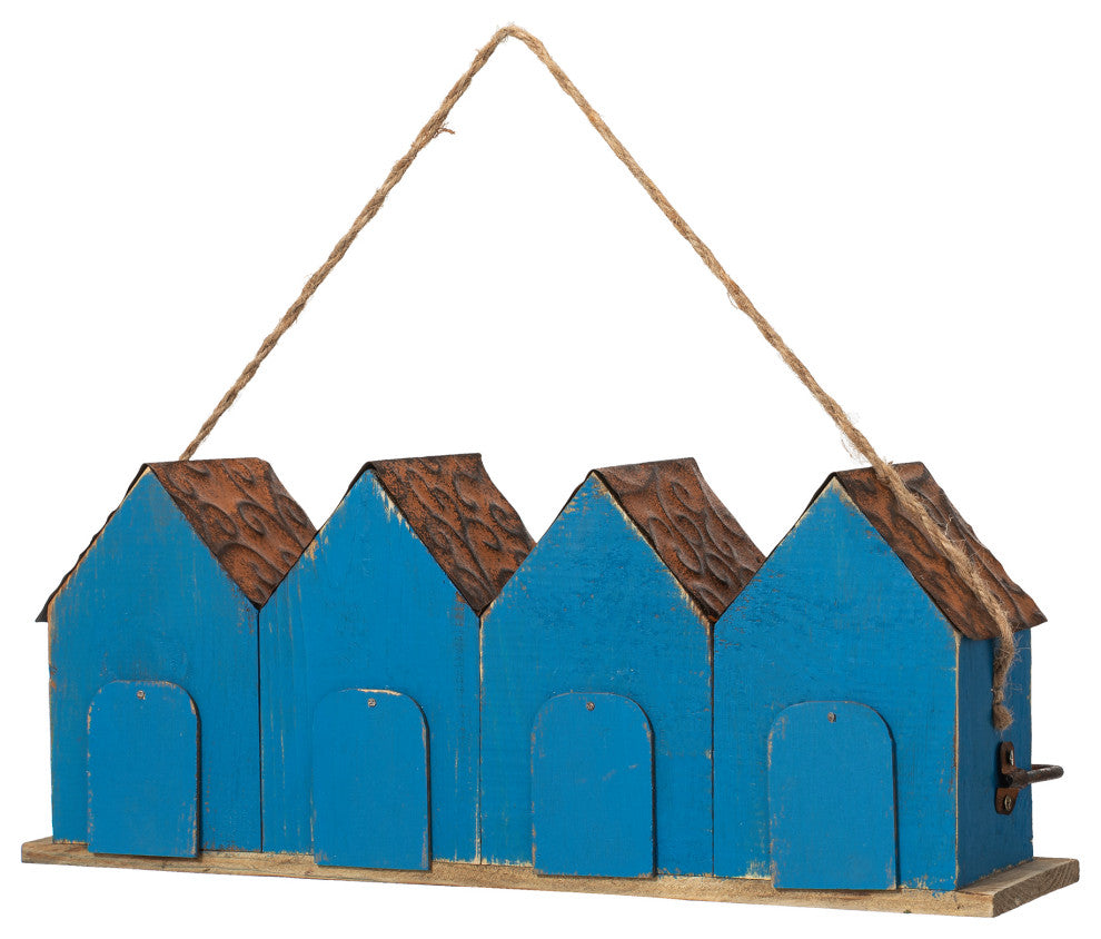 Blue Distressed Solid Wood Birdhouse