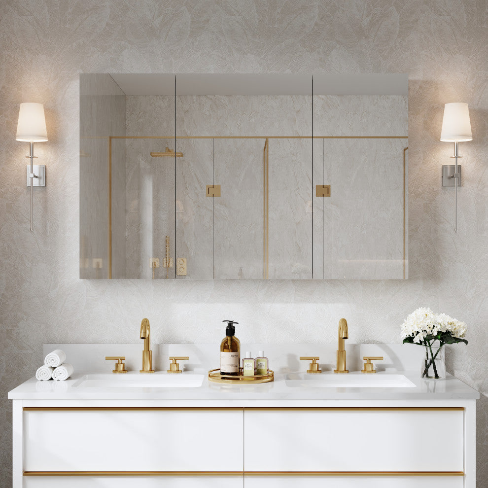 Recessed/Surface Mount Bathroom Medicine Cabinet, Soft-Close Blum Hinges, 48"x30", Triple Swing