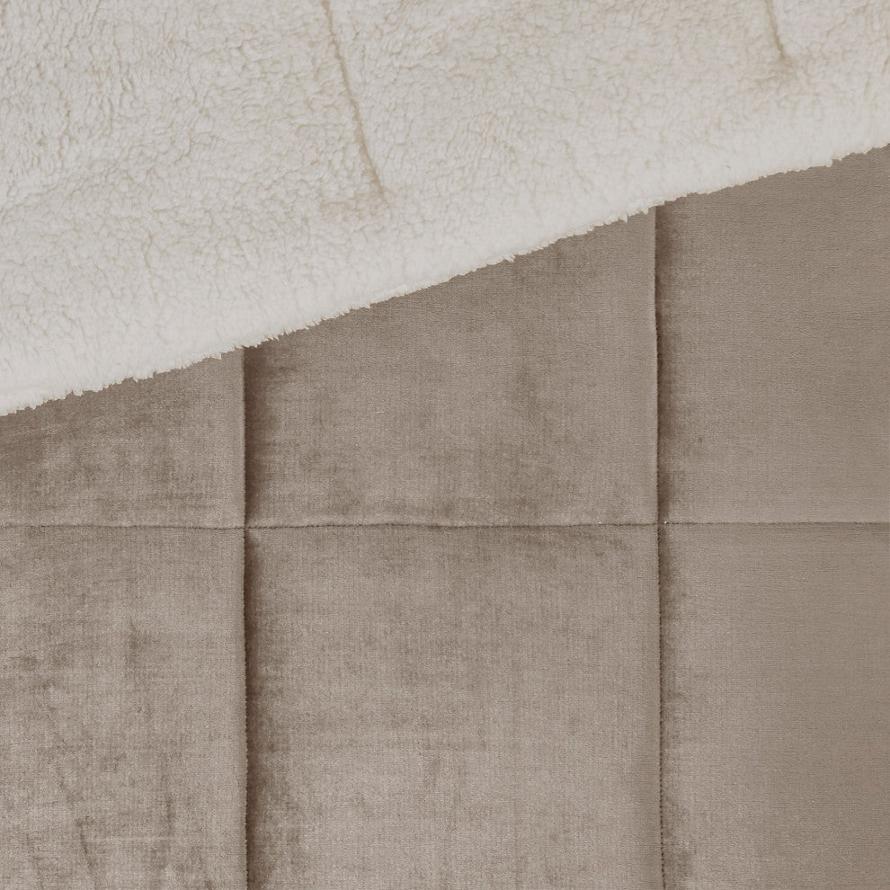 Woolrich Alton Plush to Sherpa Winter Comforter Set, Taupe, King