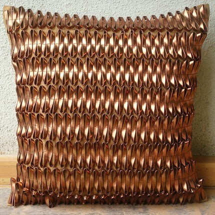 Faux Leather Toss Pillow Covers Metallic Rust Orange 20"x20" Knots, Rustic Rust