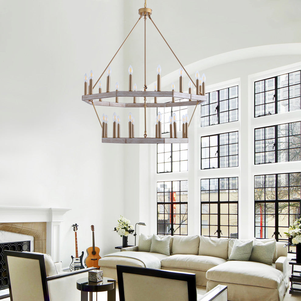 28-Light Pendant Light Candle Wagon Wheel Ceiling Light Round Chandelier