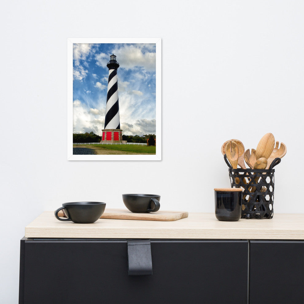 Cape Hatteras Lighthouse Coastal Landscape Framed Photo Paper Wall Art Prints, White, 12" X 16"