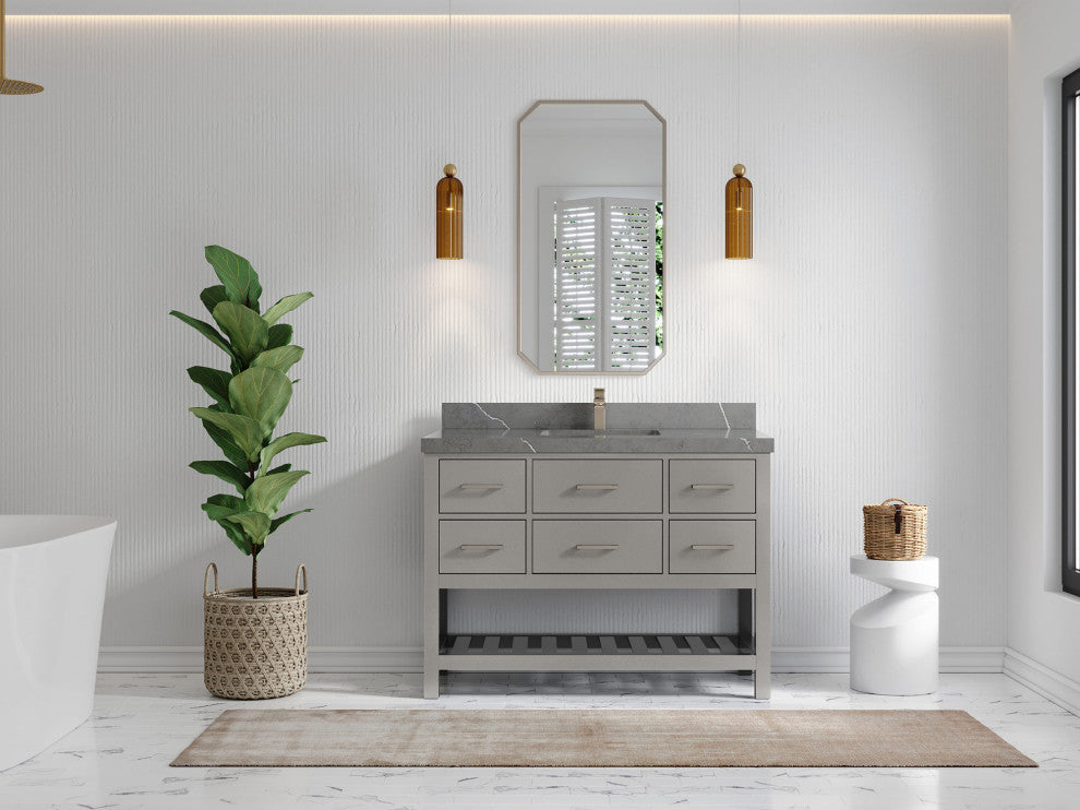 Parker 48 Single Sink Bath Vanity in Elephant Skin Gray  2" Piatra Gray
