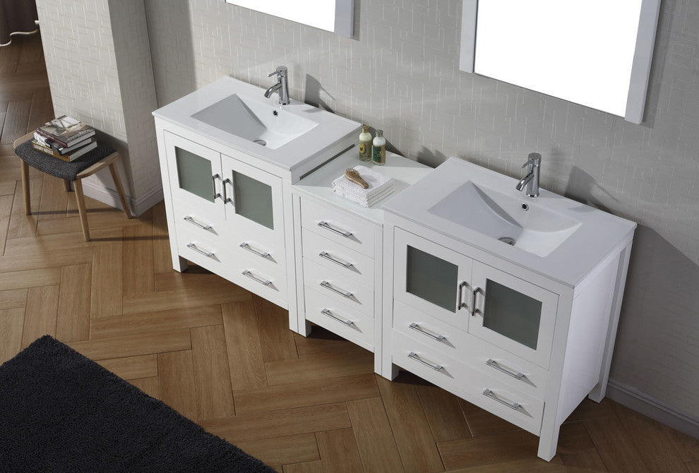 Virtu Dior 82" Double Bathroom Vanity, White, Polished Chrome Faucet, Mirrors
