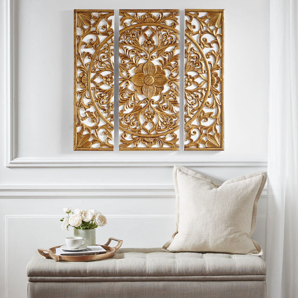 Madison Park Gold Medallion Triptych 3-Piece Dimensional Wall Art