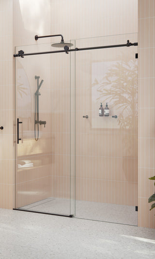 56-60"x78" Frameless Sliding Shower Door, Matte Black