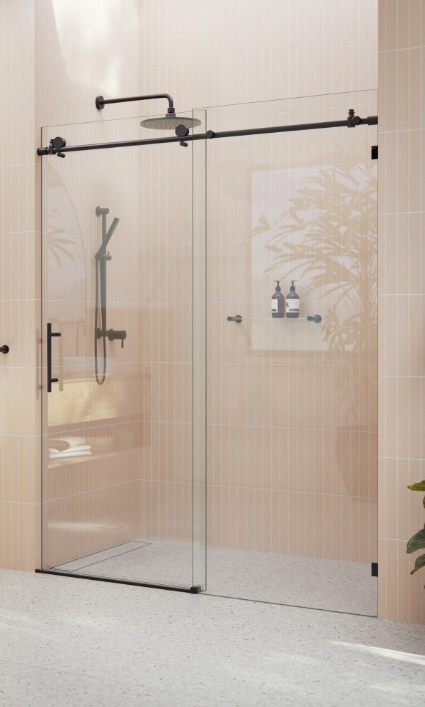 56-60"x78" Frameless Sliding Shower Door, Matte Black