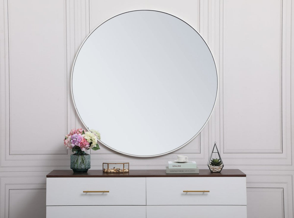 Elegant Decor MR4047WH Metal Frame Round Mirror, 48", White