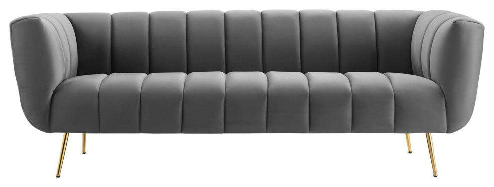 Favour Channel Tufted Performance Velvet Sofa-Gray