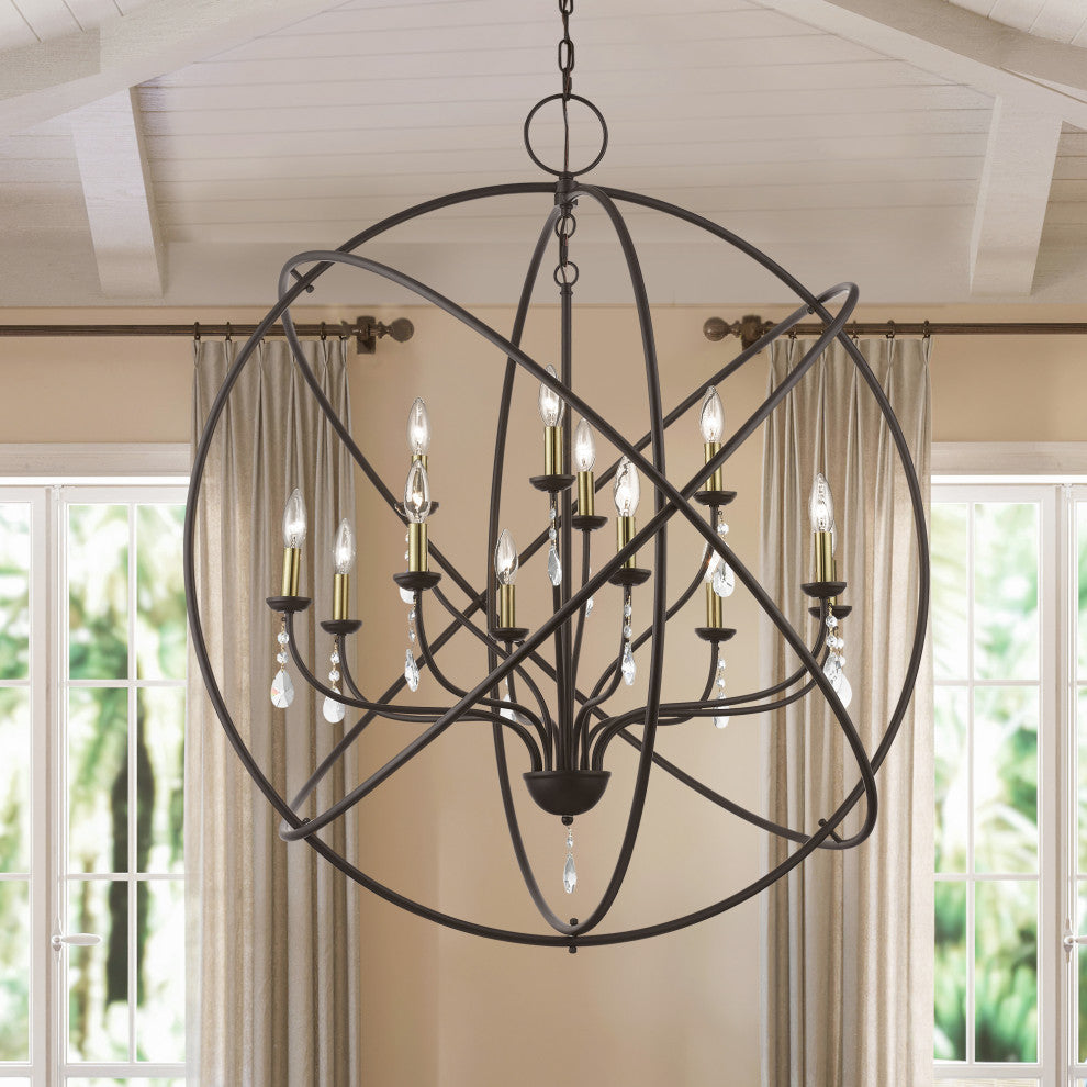 Aria 12 Light Bronze With Antique Brass Finish Candles Grande Foyer Chandelier